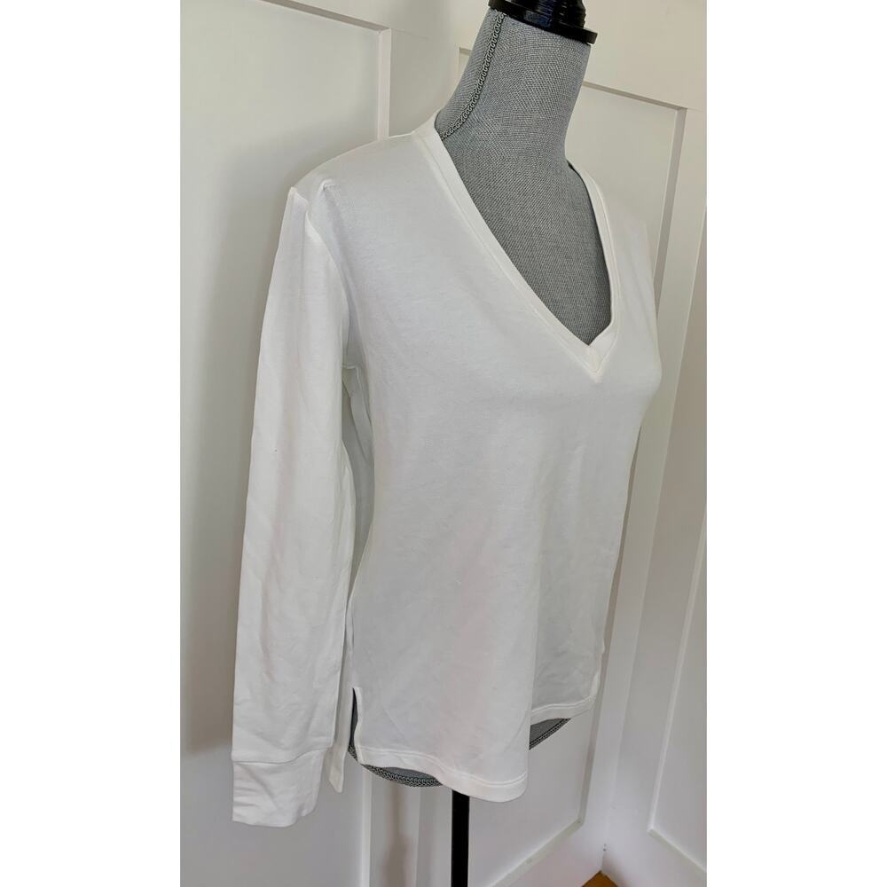 Wheat V-Neck T-Shirt Top in White Small Pullover Tee Knit Boho Retro Y2k 90s 80s - Picture 3 of 5